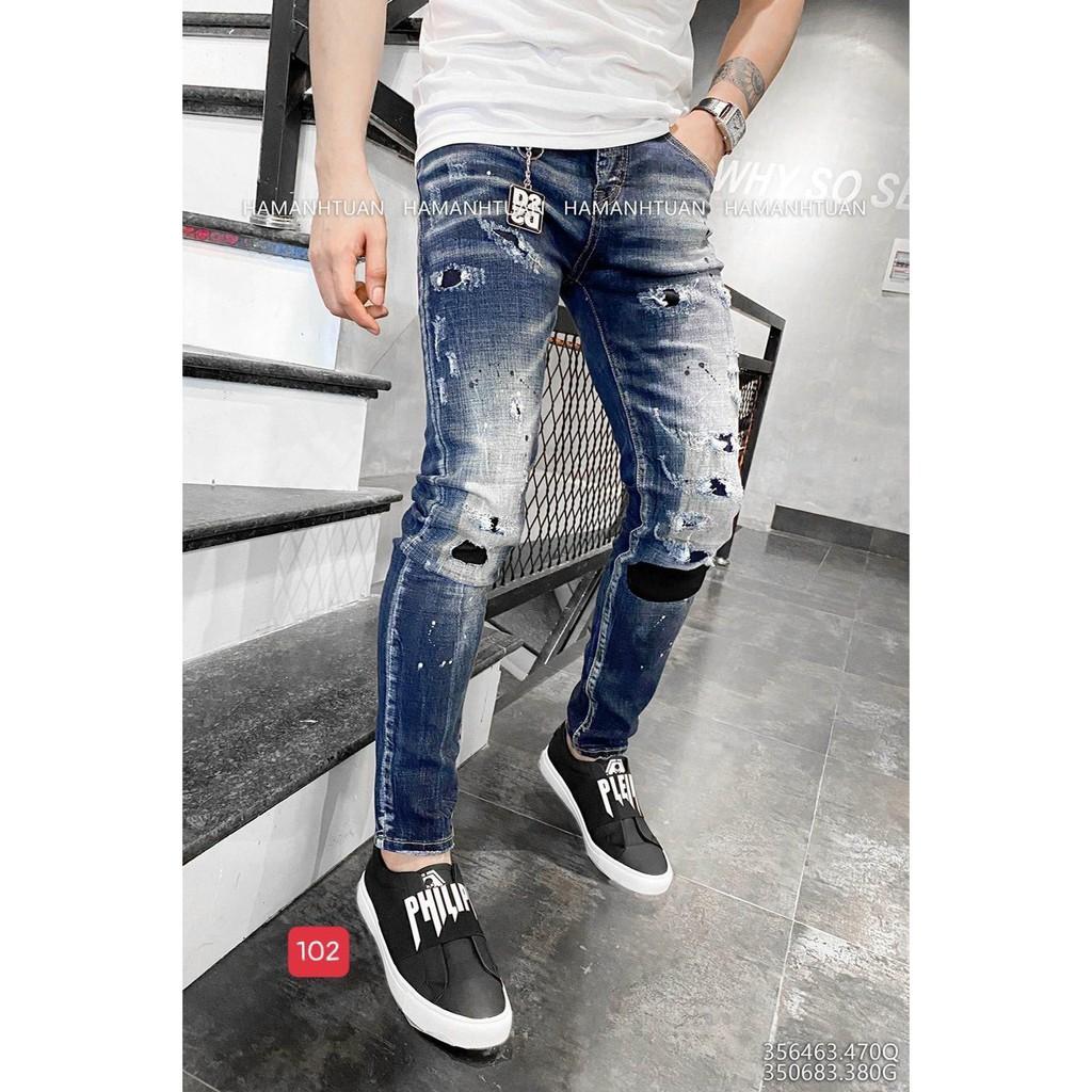 Quần jean nam cao cấp murad_fashion, quần bò nam dài màu xanh rách gối bó chân đẹp 2021 qjn102