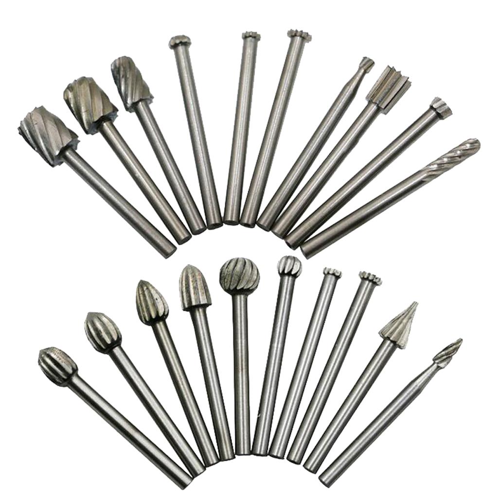 20pcs HSS Steel Burr 3MM Shank Rotary Cutter File Set Die Grinder Drill Bit