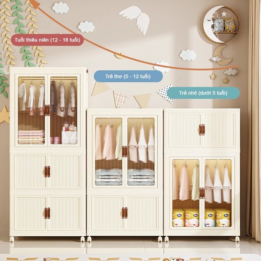 Tủ Treo Quần Áo Để Đồ Của Trẻ Nhỏ Gấp Gọn Thông Minh Chất Liệu Bền Đẹp An Toàn Sức Khỏe