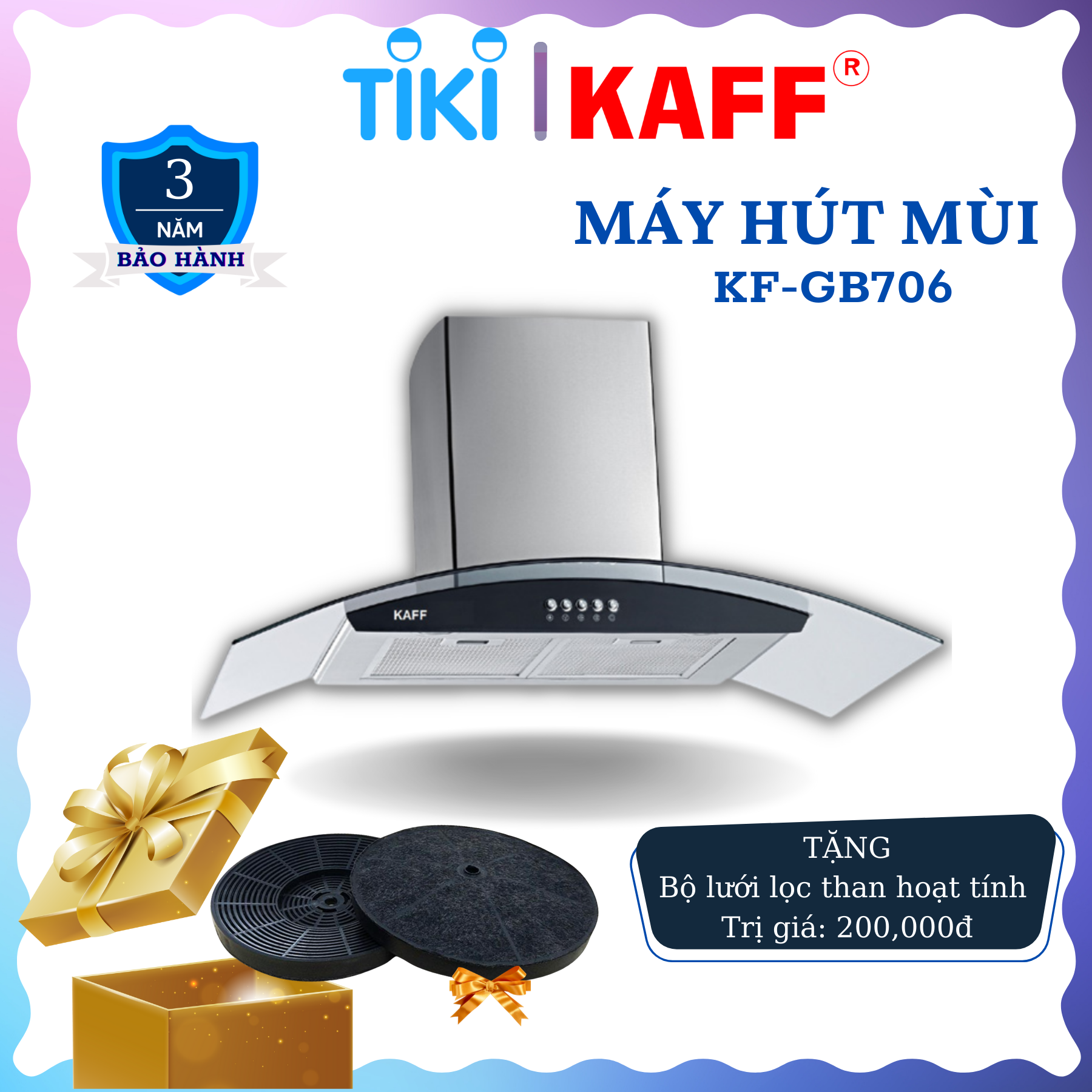 Máy hút mùi kính cong 700mm KAFF KF_GB706 Tặng bộ lọc than thay thế _ Hàng Chính Hãng