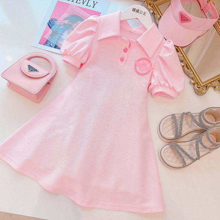 CHENGRUI Cô gái ăn mặc mùa hè Mid-Boy mùa hè phong cách phương Tây bé Hàn Quốc trường học phong cách giản dị ngắn tay váy