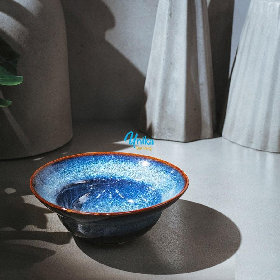 Bát tô loe có eo 4 size xanh hoả biến - Bát yêu xanh hoả biến 4 sze - Gốm Sứ Cao Cấp Bát Tràng