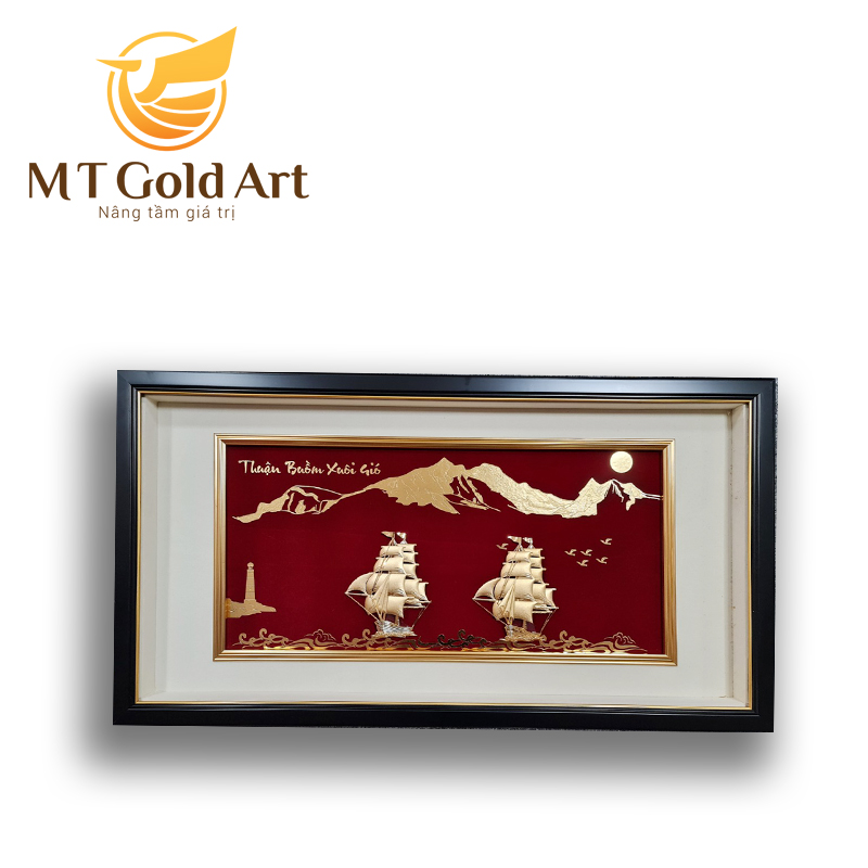 Tranh đôi thuyền buồm dát vàng 24k MT Gold Art- Hàng chính hãng, trang trí nhà cửa, quà tặng sếp, đối tác, khách hàng.