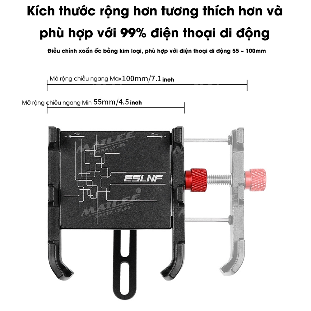 Giá đỡ điện thoại di động hợp kim nhôm cho xe đạp ELZ-01, gắn trên xe đạp touring, điều chỉnh dọc 180 độ, xoay ngang 360 độ, có thể gắn camera - Mai Lee