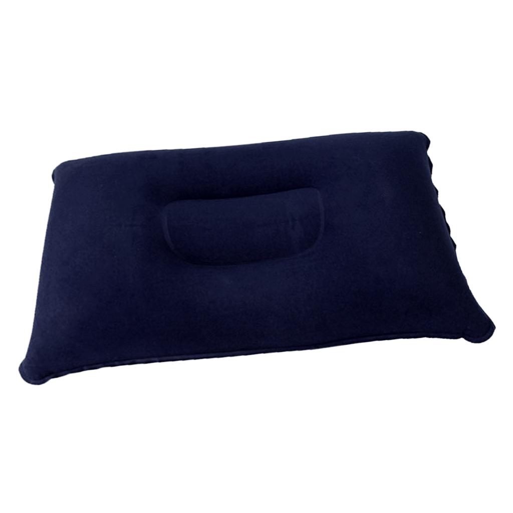 2xInflatable Pillow Travel Air Cushion Camping Car Beach Head Rest Support 34x22cm Dark Blue