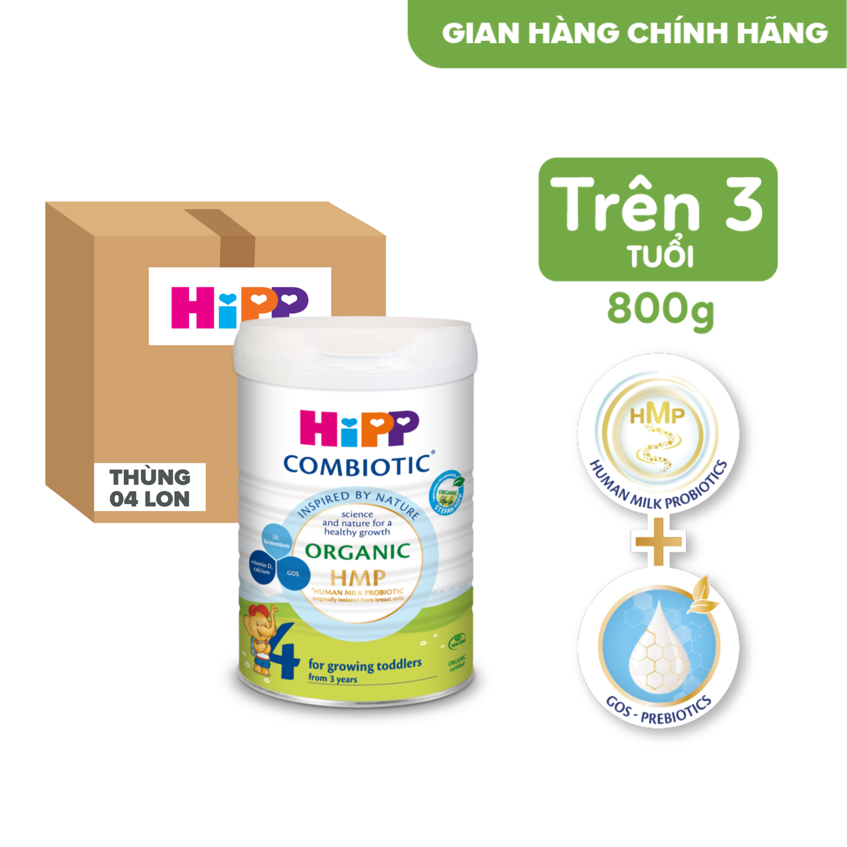 Thùng 4 lon Sữa bột công thức HiPP 4 Organic Combiotic 800g (dành cho trẻ từ 3 tuổi)