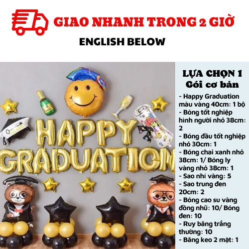 Bộ bóng màu vàng trang trí tốt nghiệp - Graduation combo ltn33