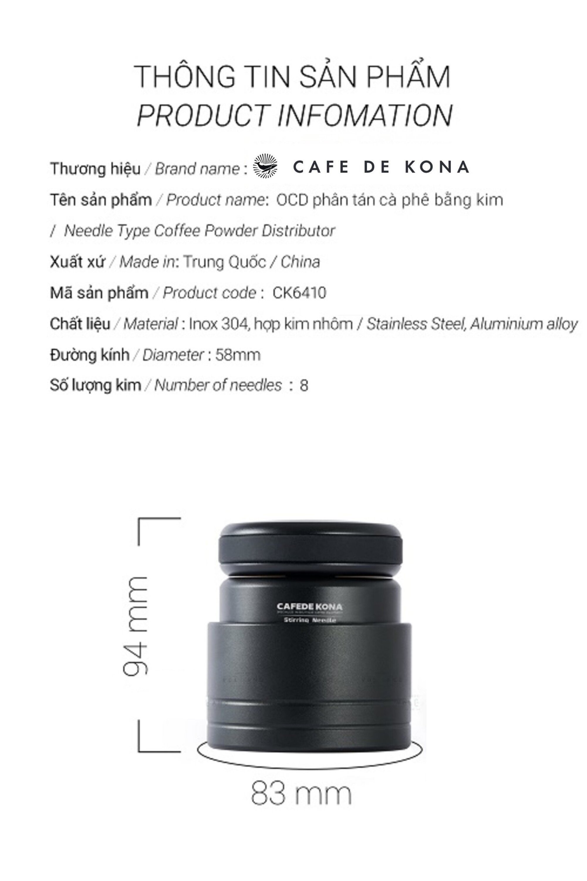 Dụng cụ phân tán bột cà phê sau khi xay dạng kim xoay CAFE DE KONA