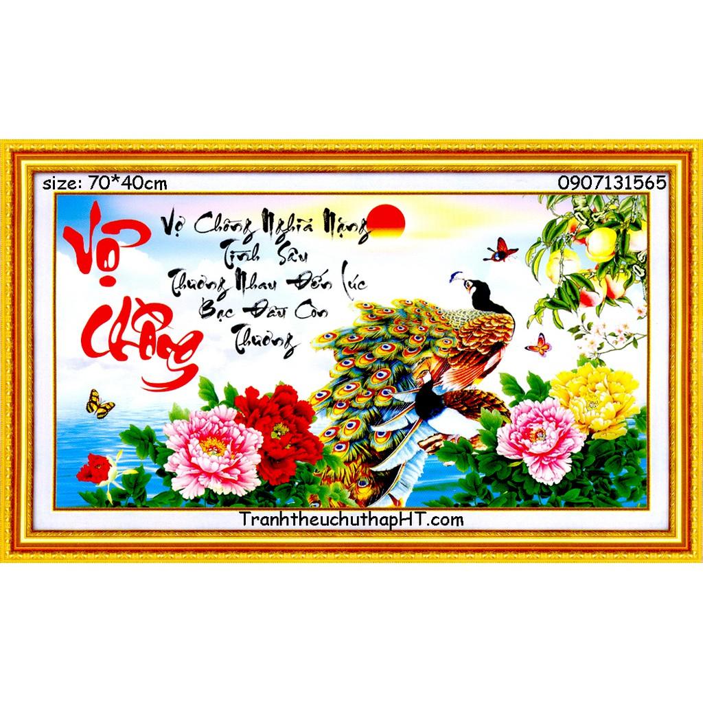 Tranh thêu chữ thập thư pháp Vợ Chồng