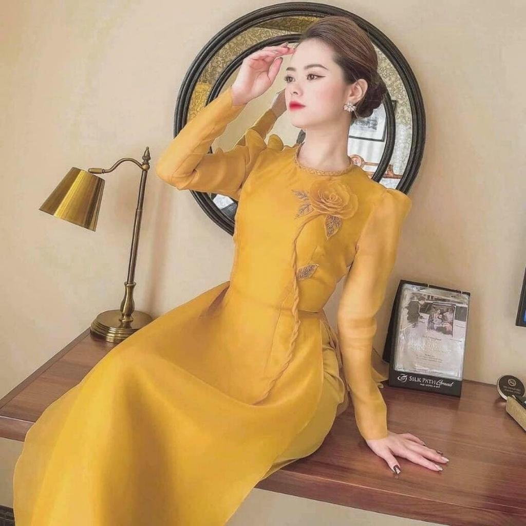 Áo Dài Cách Tân May Sẵn Voan Tơ 4 Tà, Tay Bồng Thời Trang Hot 2022