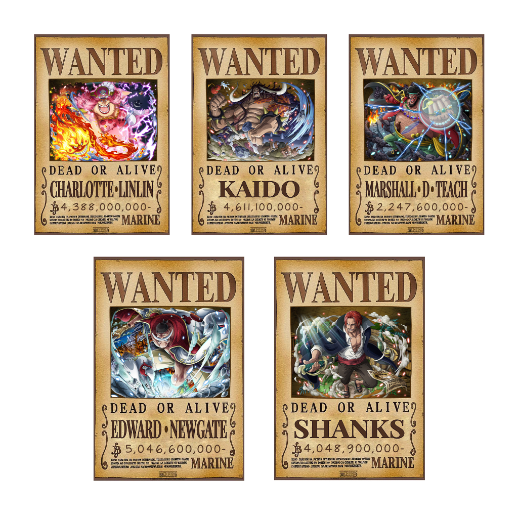 Poster truy nã 5 Yonko (5 Tứ Hoàng) ver 2 - One Piece