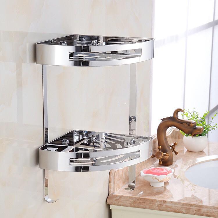 KỆ GÓC 2 TẦNG MÓC BÓNG INOX 304/Kệ góc đa năng nhà tắm inox 304 2tầng tiện nghi sang trọng cao cấp bề mặt bóng