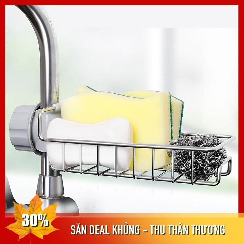 Giỏ INOX gắn vòi nước treo đồ rửa bát và xà phòng I Không cần khoan vít