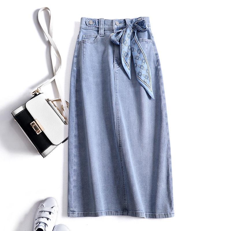 Chân Váy Denim Dài Lưng Cao Phối Ruy Băng Xinh Xắn Thời Trang