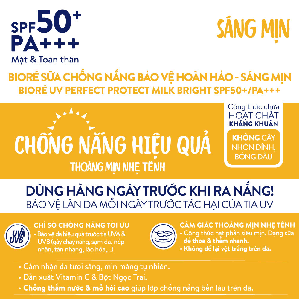 Sữa chống nắng bảo vệ da hoàn hảo trắng mịn ngọc trai Biore Perfect Protect Milk White SPF 50+/PA+++