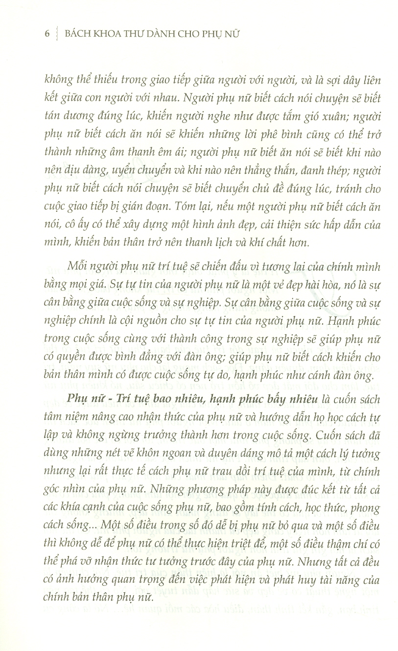 BÁCH KHOA THƯ DÀNH CHO PHỤ NỮ - Phụ Nữ Trí Tuệ Bao Nhiêu Hạnh Phúc Bấy Nhiêu – Thanh Hương biên soạn – Liên Việt Books
