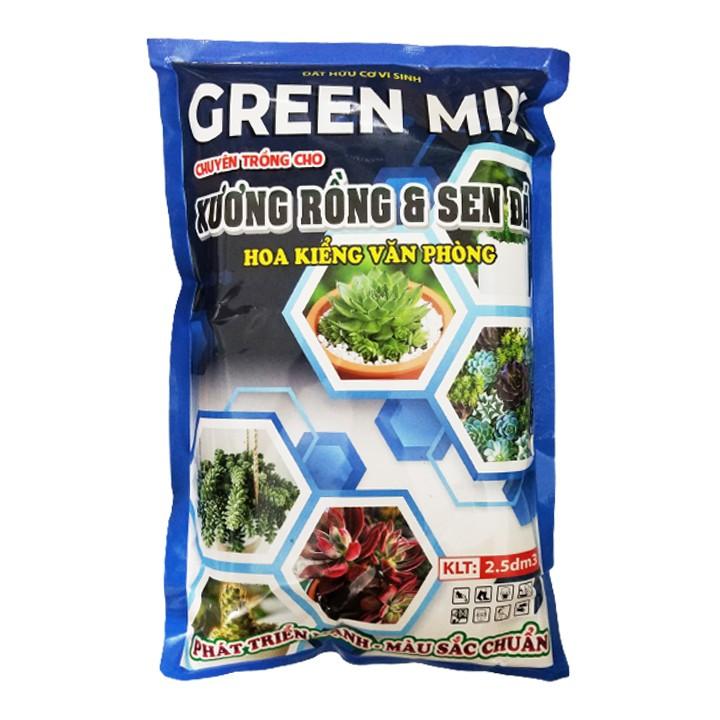 Đất trồng xương rồng sen đá, cây kiểng văn phòng hữu cơ vi sinh Green Mix gói 2dm3