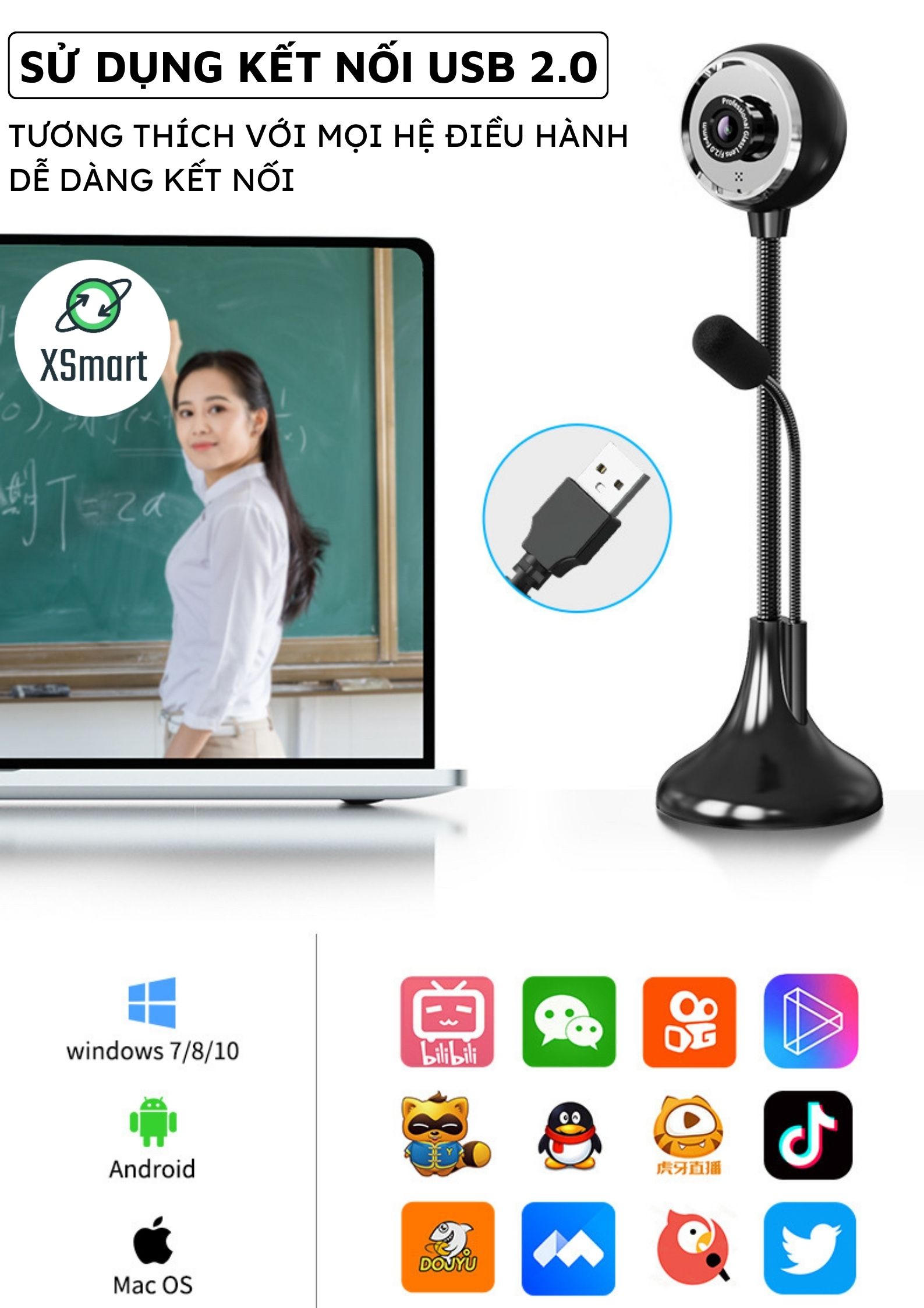 Webcam máy tính có mic xoay 360 A09 FULL HD NEW 2023 cao cấp dùng học tập, live camera trên pc laptop - Hàng Chính Hãng