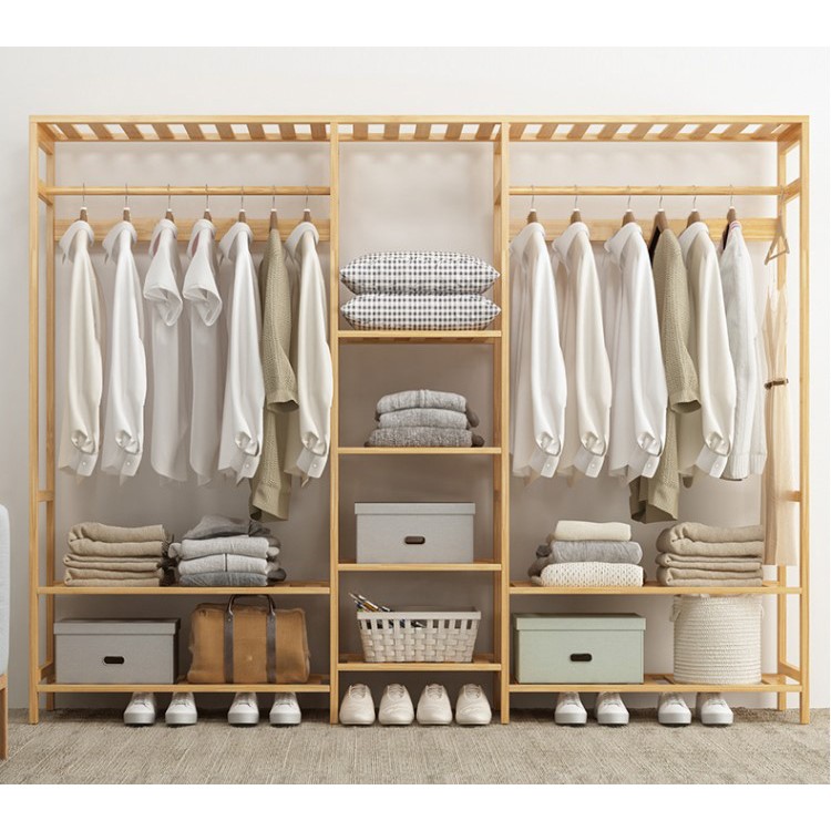 Tủ quần áo gỗ tre mẫu lớn 165cm - Khung treo quần áo cao cấp