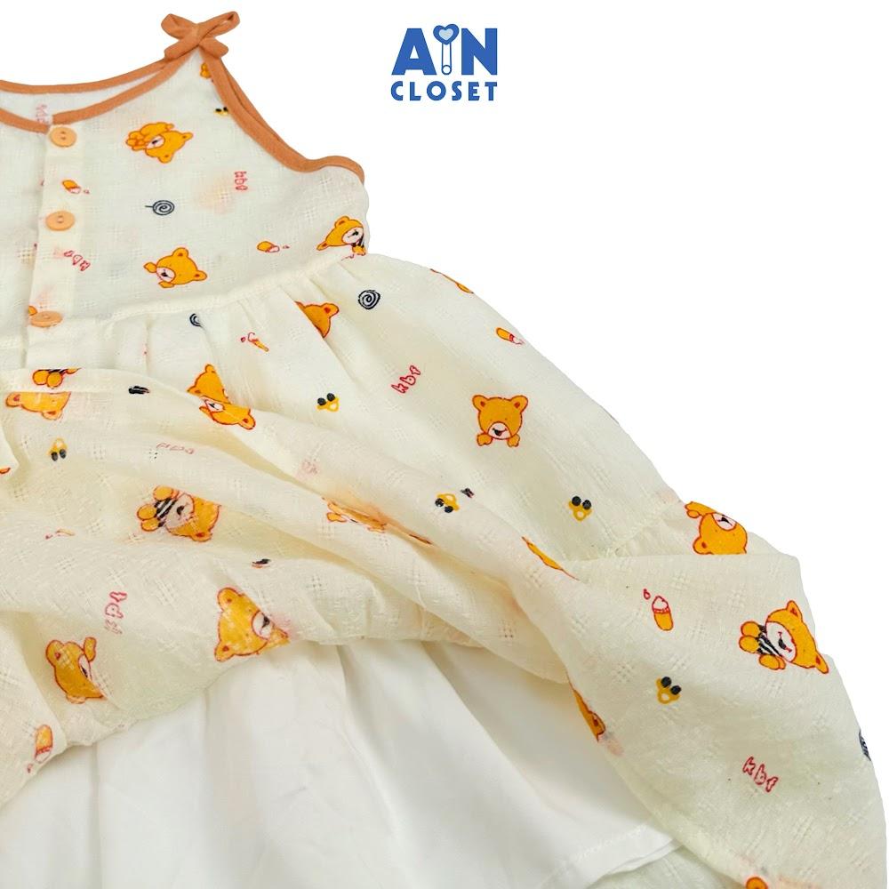 Đầm bé gái họa tiết Gấu Vàng cotton dệt - AICDBGCJPD5E - AIN Closet