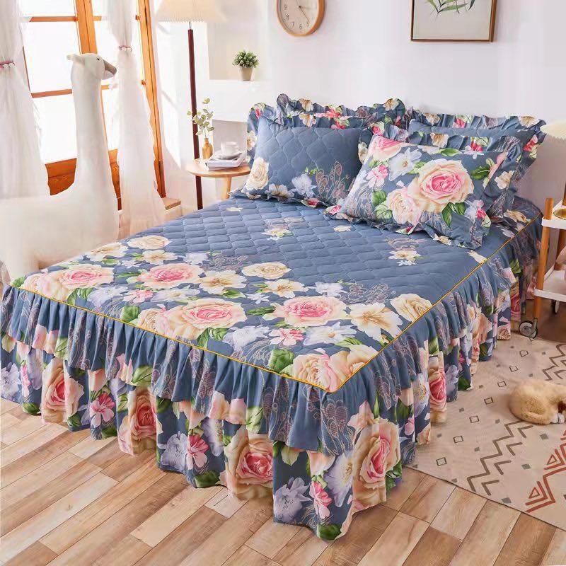 Bộ Ga Gối Cotton Trần Bông 2 lớp - Ga Gối Cotton Phủ Viền Bèo Hàng Nhập Khẩu