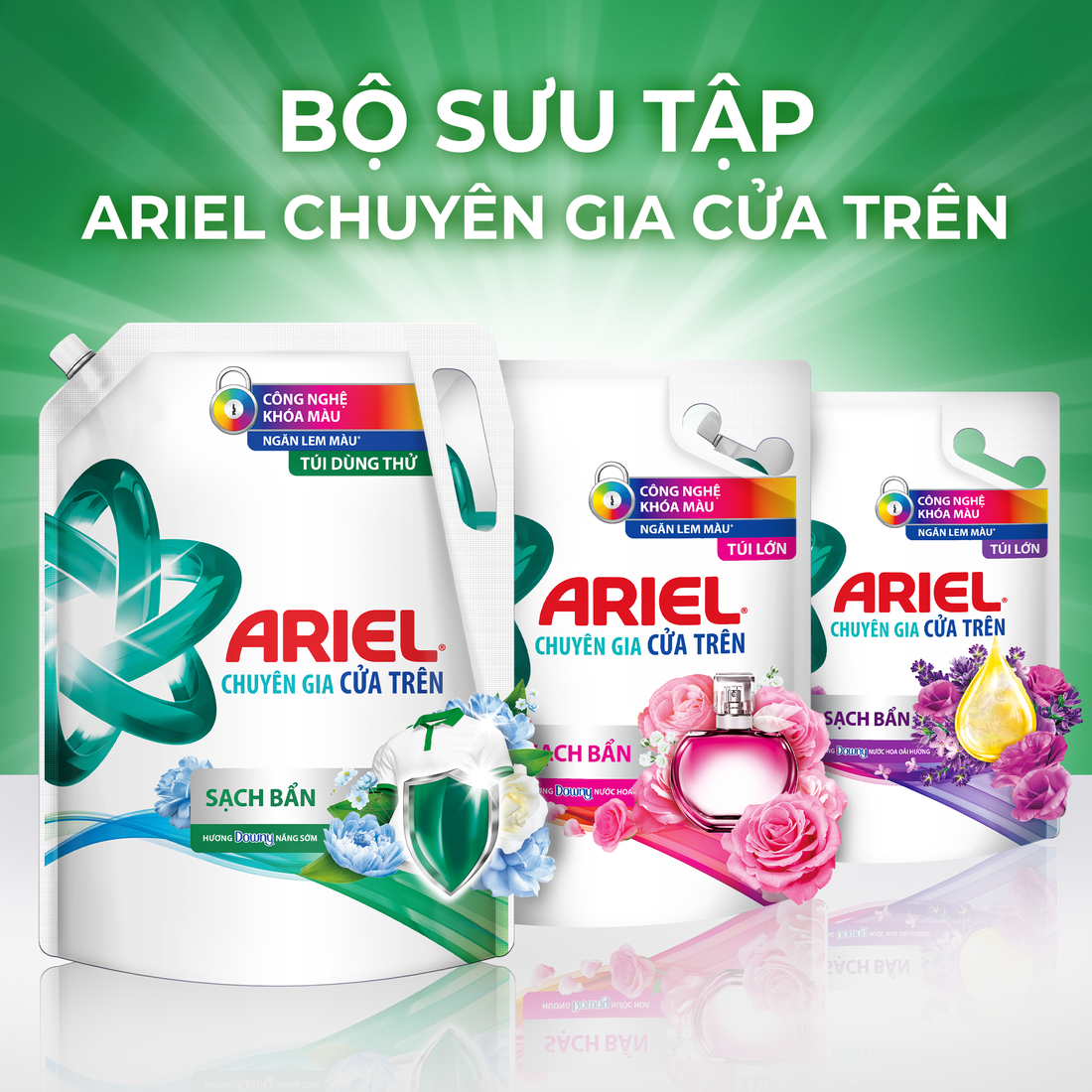 Nước Giặt ARIEL cửa trên Sạch bẩn Hương Nắng Sớm Túi 4.1 KG