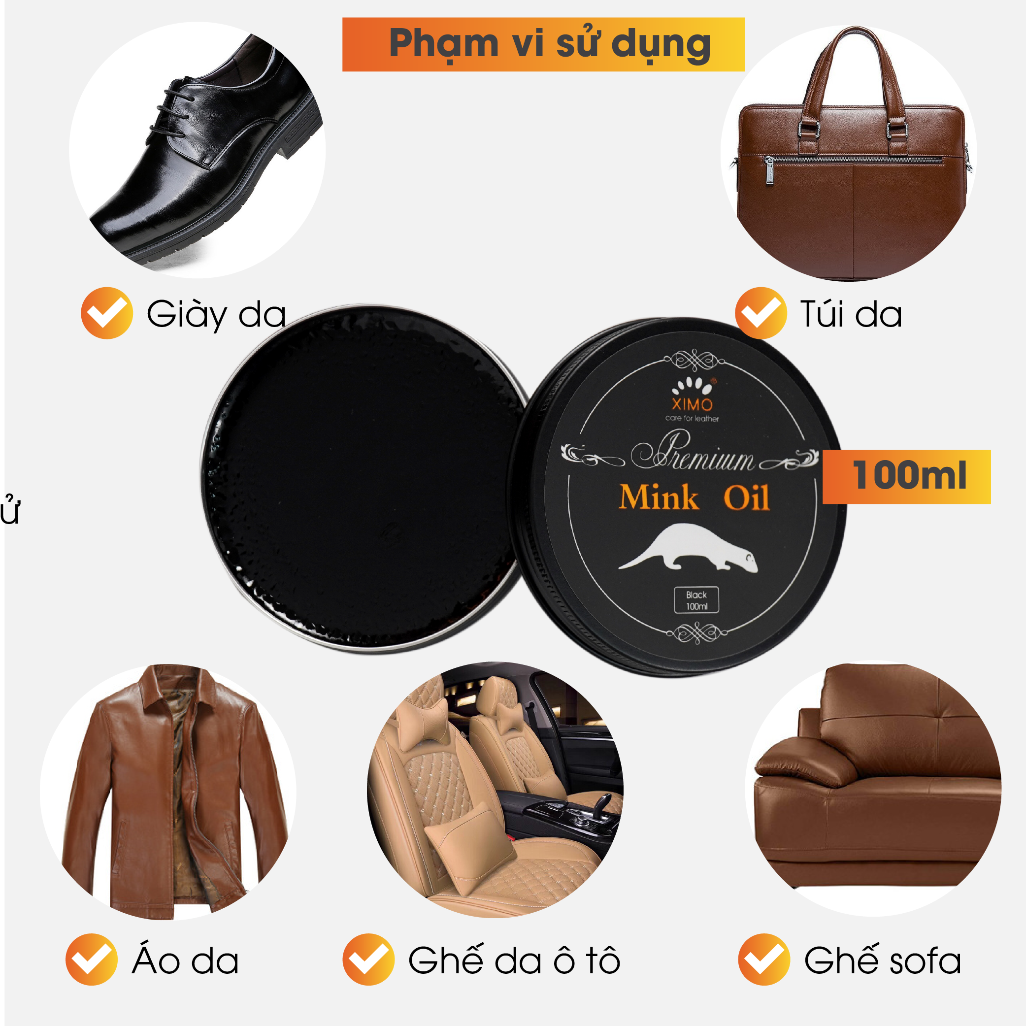 Hình ảnh Mink oil mỡ chồn XIMO chuyên bảo dưỡng chăm sóc đồ da, làm mới, phục hồi giày da, túi xách, áo da, ví da, ghế sofa XI01