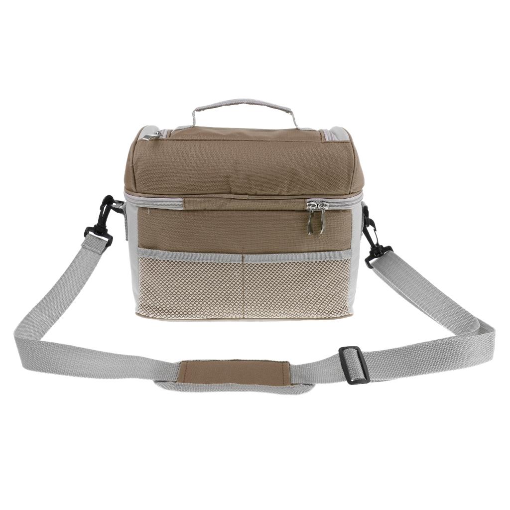 Insulated Thermal Bag 2-layer Picnic Lunch Box Portable Cooler Tote Khaki
