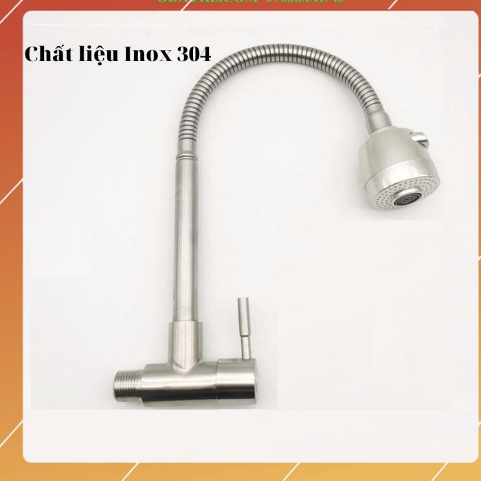 Vòi chậu rửa bát đơn lạnh Inox 304 gắn tường lò xo