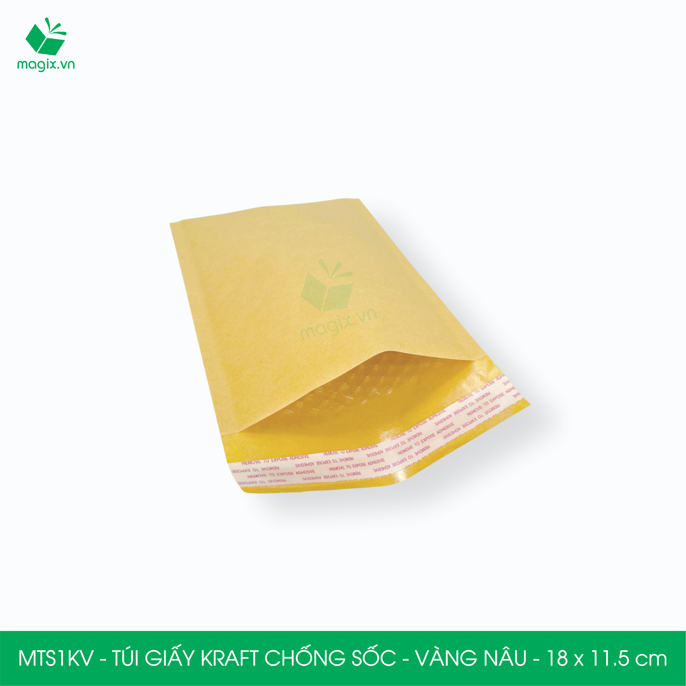 MTS1KV - 18x11.5 cm - 100 túi giấy Kraft bọc bóng khí gói hàng chống sốc màu vàng nâu