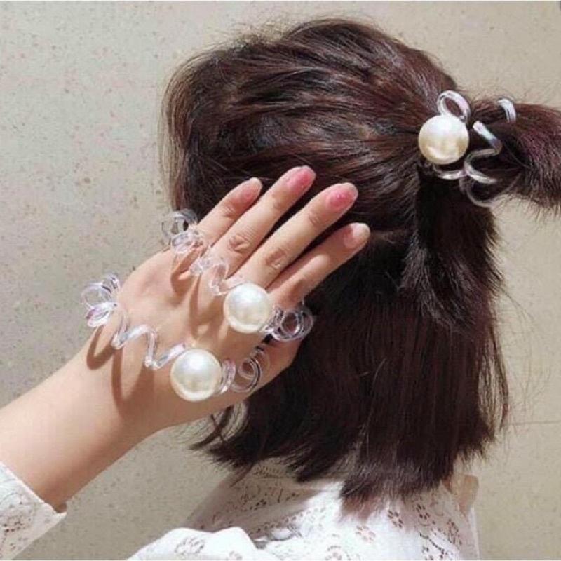 Sét Kẹp Tóc Ngoạm Giả Ngọc Trai Kèm Dây Buộc 5 Chi Tiết Siêu Sang