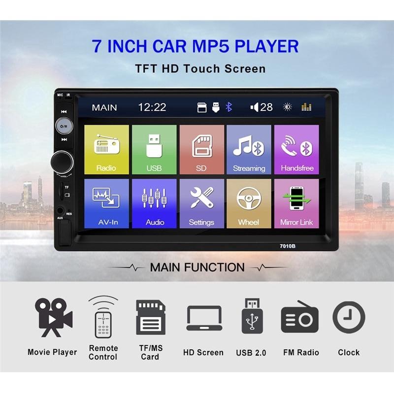 Thiết bị phát MP5 với màn hình cảm ứng 7010B 2 7 '' Inch HD 2 DIN Bluetooth hỗ trợ FM / USB / TF / và camera HD