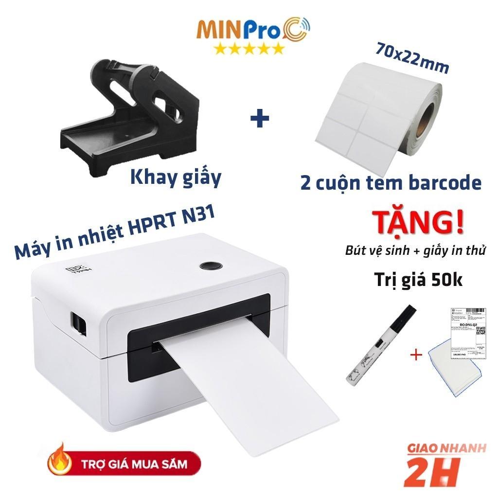 Máy in nhiệt mini HPRT N31 in đơn hàng TMĐT kèm khay và 2 cuộn 2 tem 70*22mm bảo hành 12 tháng