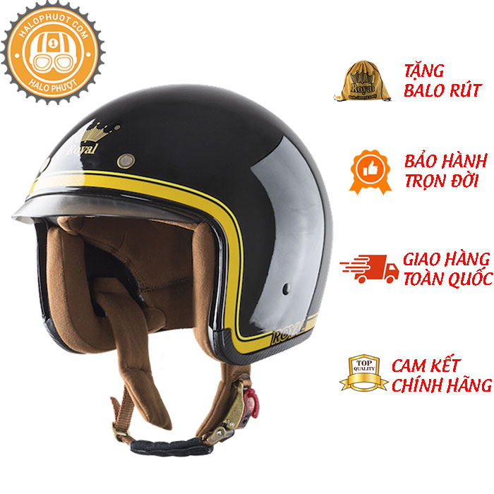 Nón bảo hiểm 3/4 ROYAL M139 có kính âm V10 ĐEN