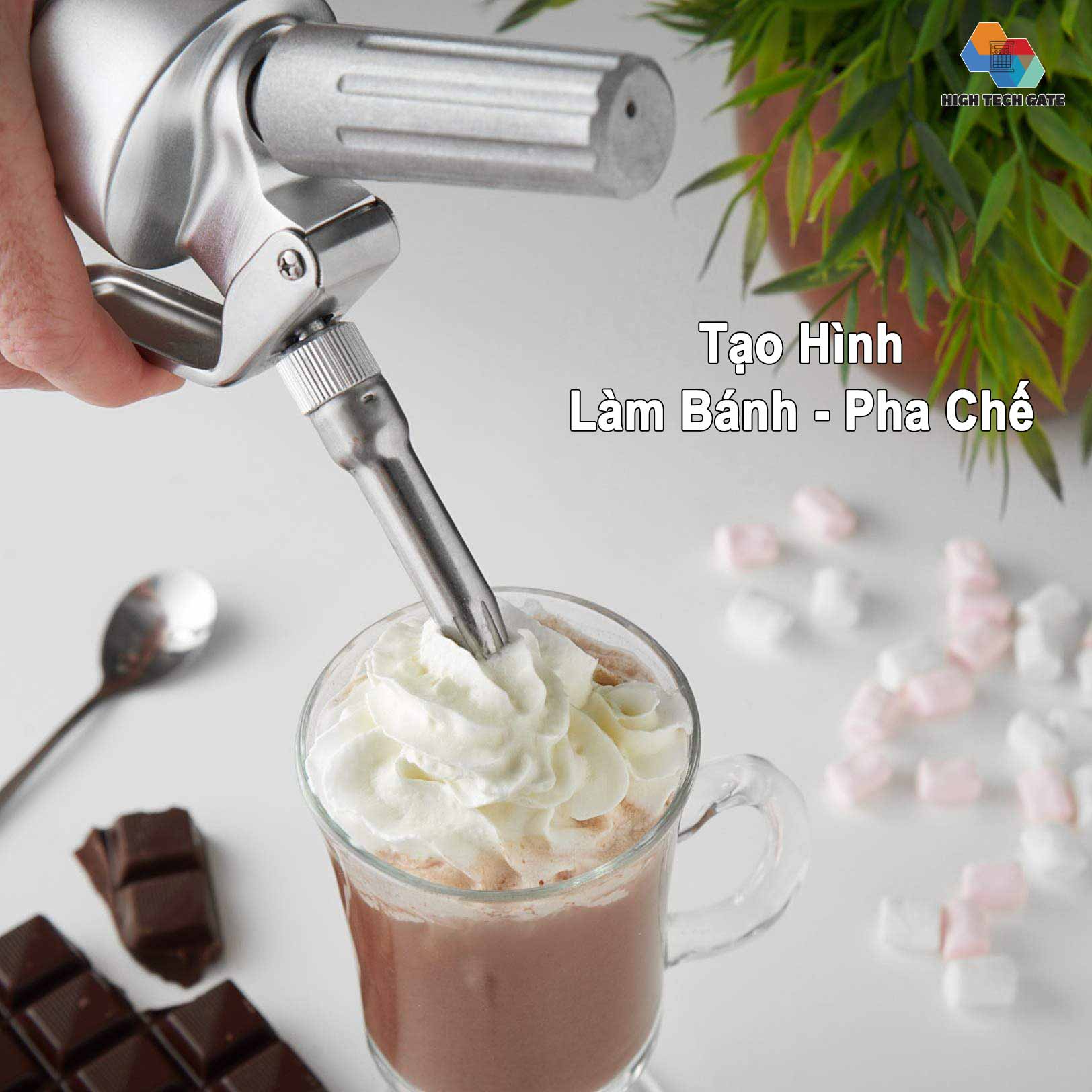 Bình xịt kem tươi Cream Whipper 3 vòi inox, dung tích 500ml, tạo bông kem