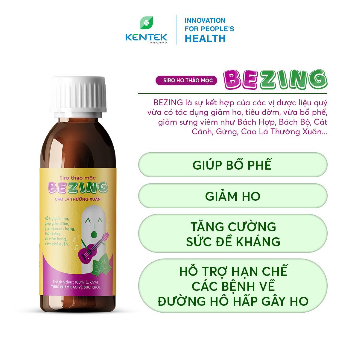 Siro ho thảo mộc bổ phế, giảm ho cho trẻ em BEZING | Kentek Pharma | Chai 100ml