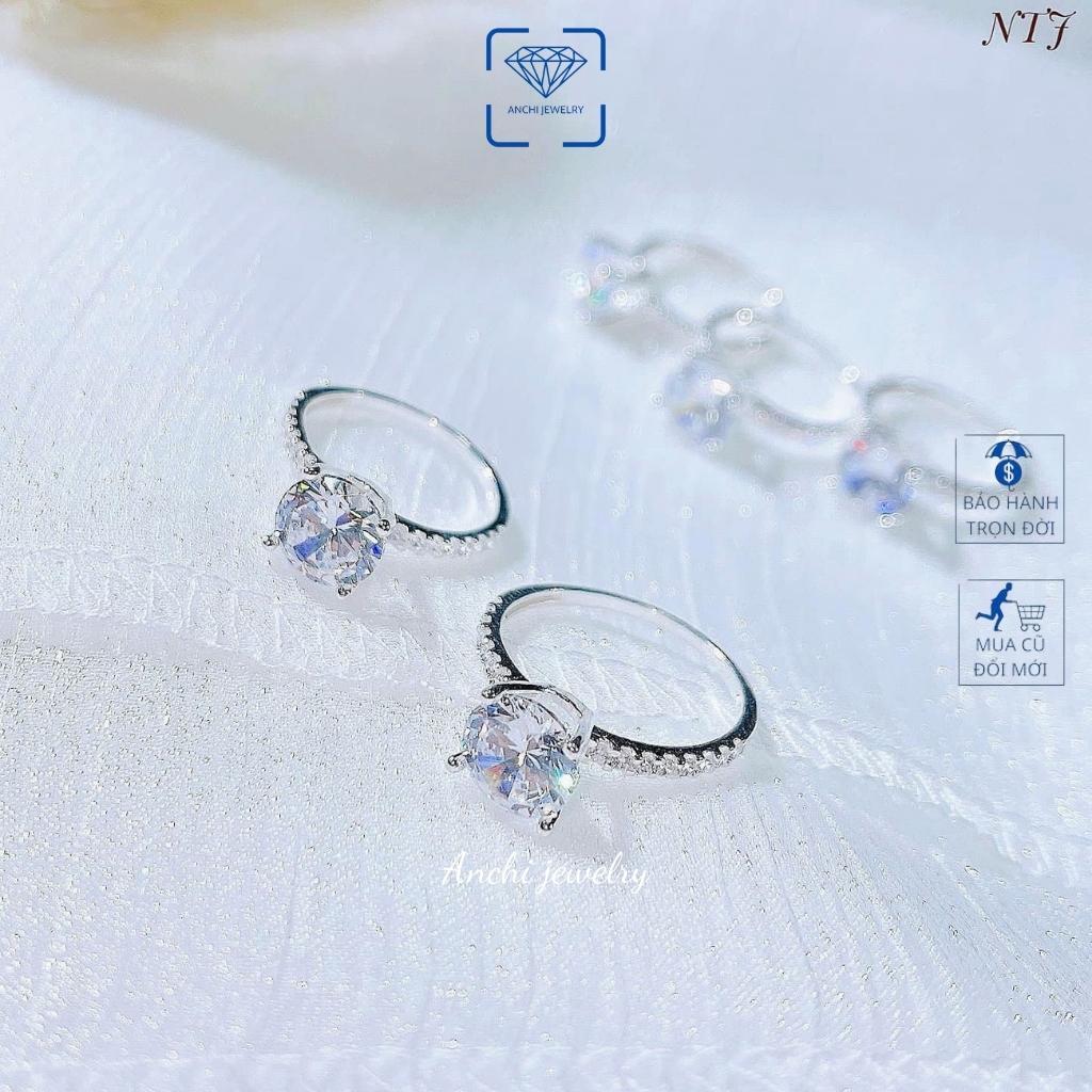 Nhẫn bạc 4 chấu cao gắn đá cubic mạ vàng giá rẻ cho nữ, Anchi Jewelry