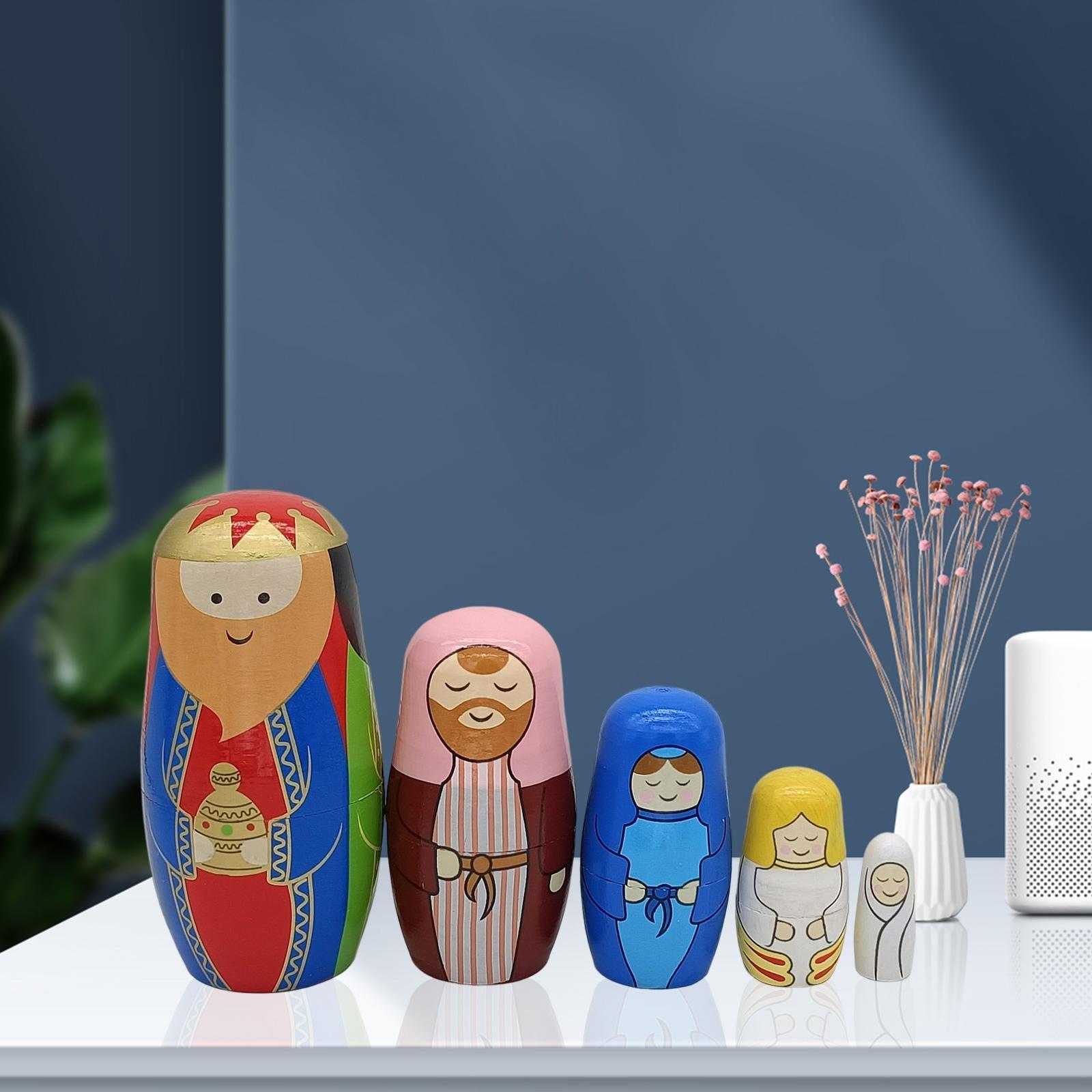 5Pcs Lovely Matryoshka Decoration Russian Nesting Dolls for Christmas Kids