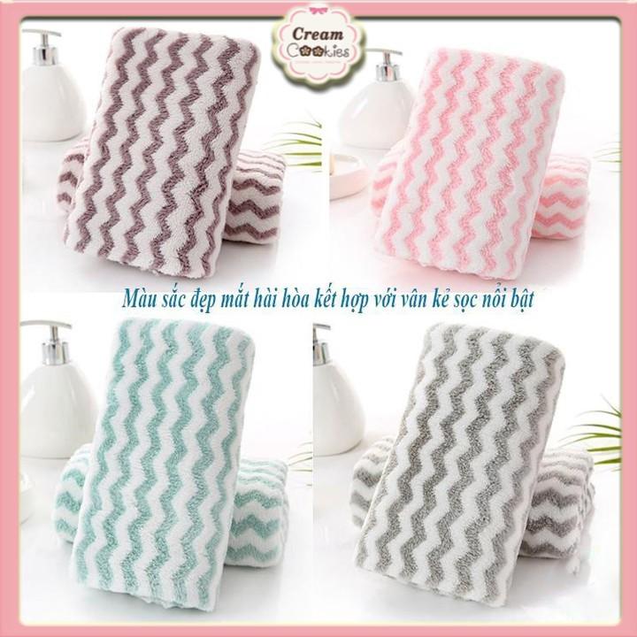 Khăn Mặt Hàn Quốc Mềm Mịn/Khăn Mặt Lông Cừu Xuất Hàn Vân Kẻ Sọc Thiết Kế Đẹp Mắt 35*50Cm