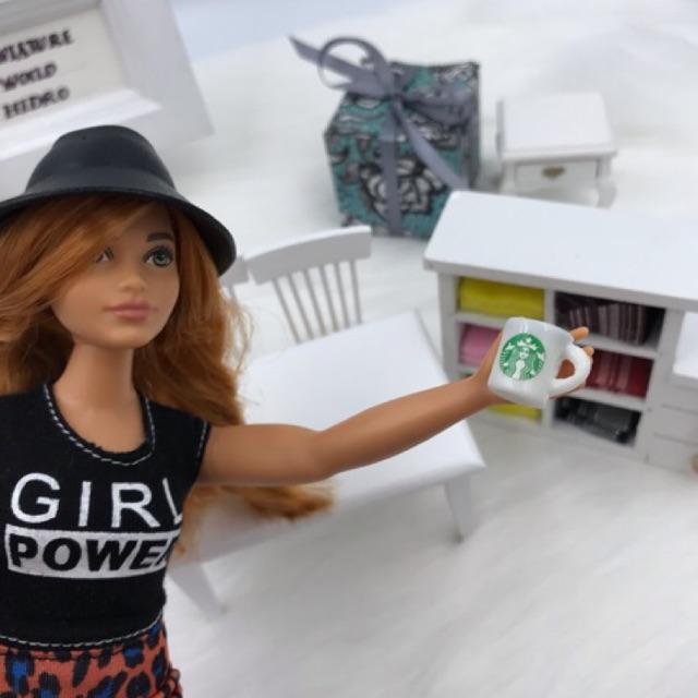 Tách cafe starbuck, mô hình tách Cafe trang trí nhà búp bê, tách Cappuccino starbuck mini. Búp bê barbie