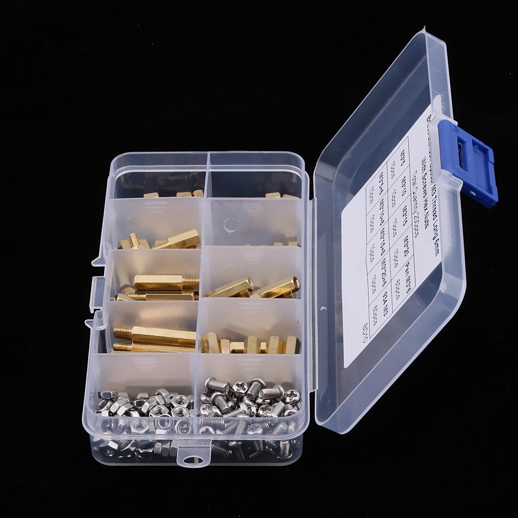 200 Pieces M3 Male Female Hex Brass Spacer Standoff Screw Nut Assortment Kit