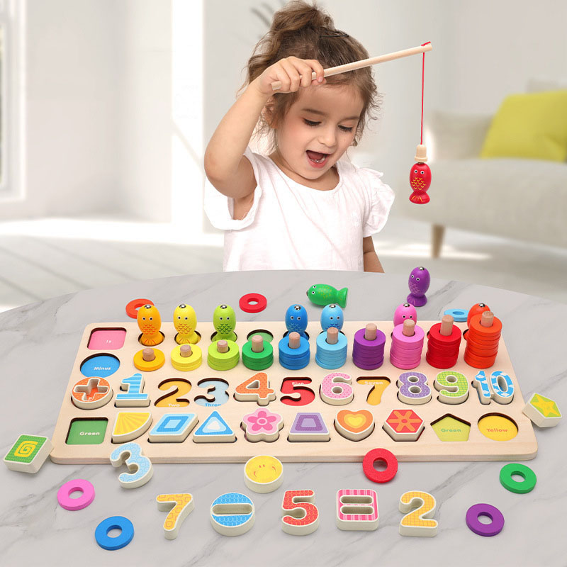 Bộ Đồ Chơi Bảng Gỗ 5IN1 Đồ Chơi Giúp Bé Phát Triển Trí Não Giáo Dục Theo Phương Pháp Montessori - Tặng Kèm 01 Tranh Ghép Bằng Gỗ