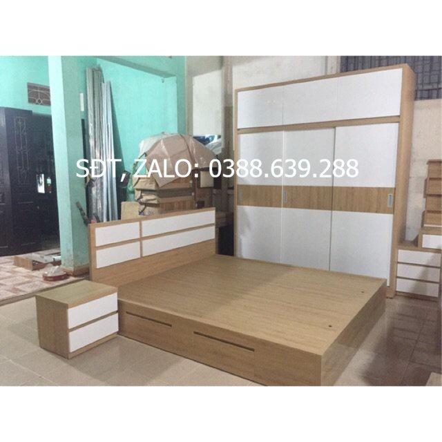 Bộ giường tủ táp phòng cưới gỗ công nghiệp mdf