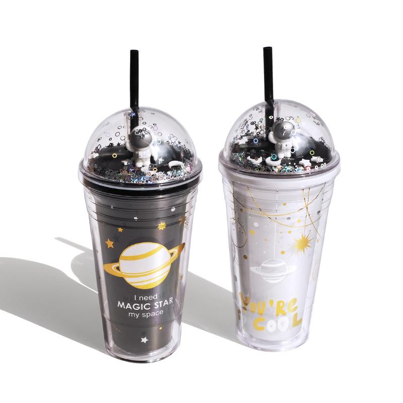 1 Không Gian Straw Cup Kawaii Hình Hoạt Hình Cốc Nhựa Trẻ Em Bé Trai Gái Cốc Nước Đáng Yêu Ly Nhà Bếp Drinkware Chai Nước