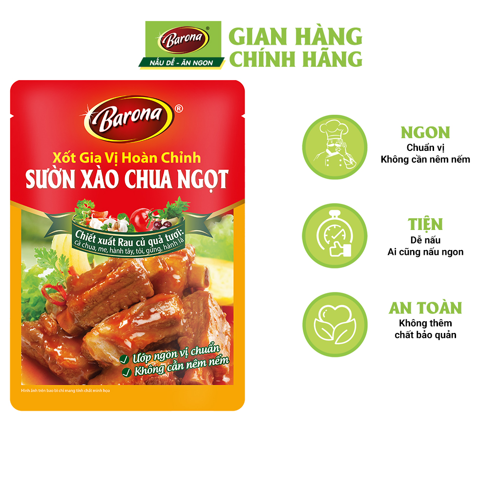 Combo Xốt gia vị hoàn chỉnh Barona: 1 gói Cá/ thịt kho (80gr) + 1 gói Sườn xào chua ngọt (80gr) + 1 gói Canh chua (80gr)