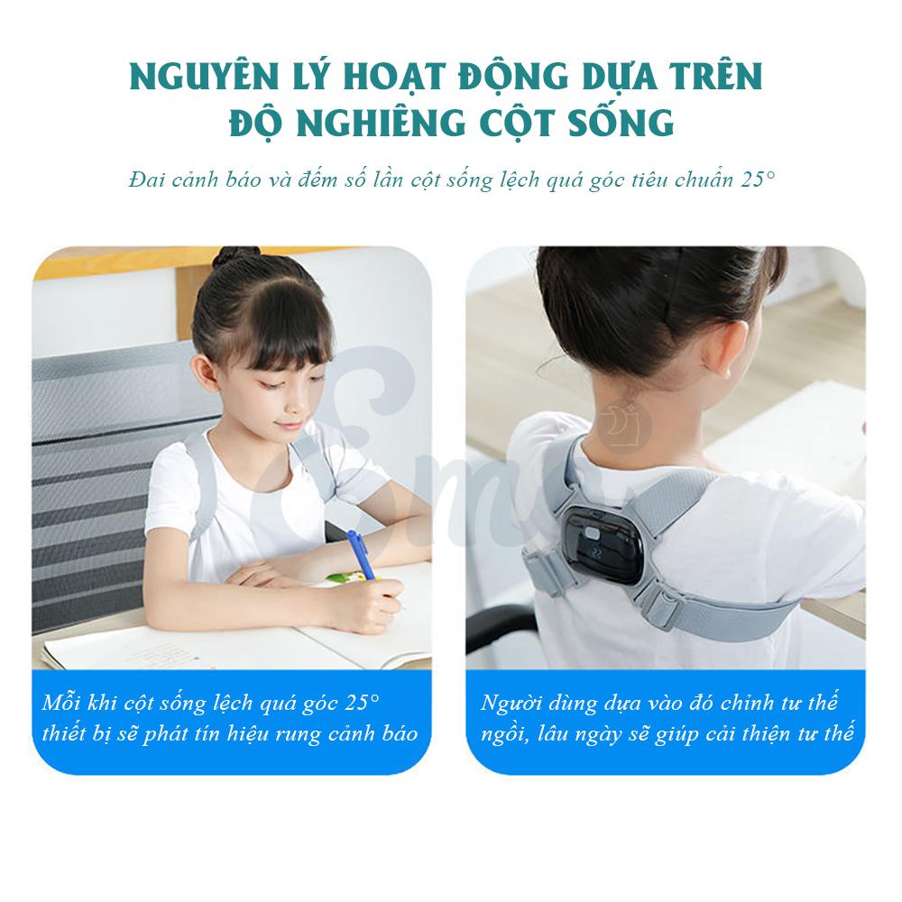 Đai rung chống gù lưng cho trẻ từ 3-16 tuổi - Thế hệ 2 cải tiến cảm biến thông minh - Rung khi ngồi sai tư thế