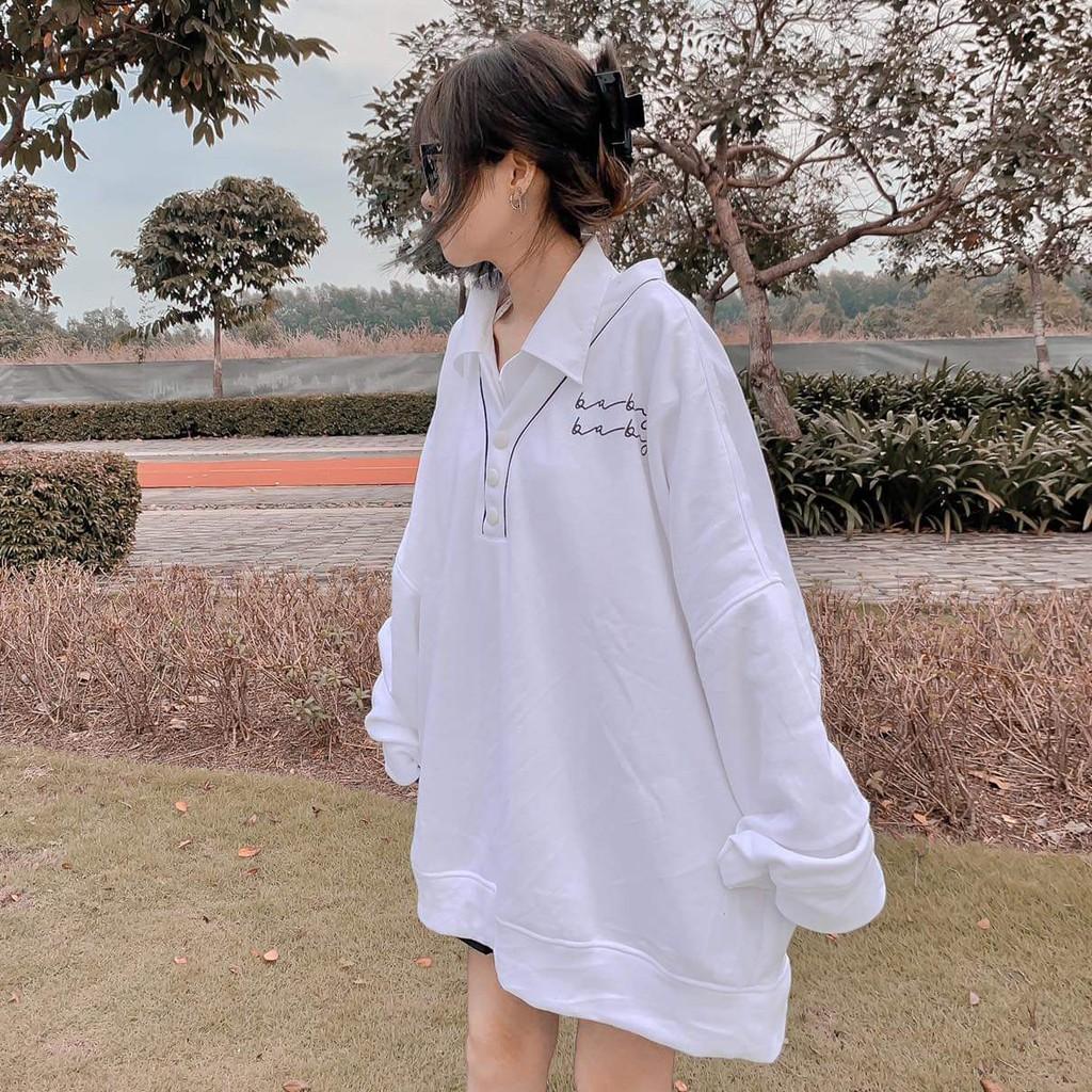 Áo Sweater Nỉ BABY Viền Cổ Phối Nút Form Rộng Ulzzang (Ảnh Thật)