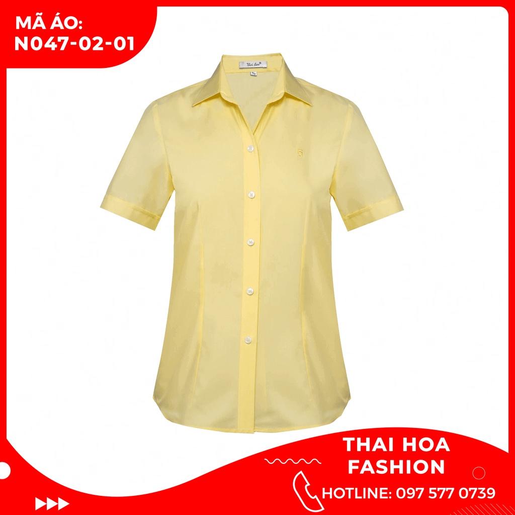 ÁO SƠ MI NỮ THÁI HÒA PHONG CÁCH CÔNG SỞ N047-02-01 MÀU VÀNG NGẮN TAY