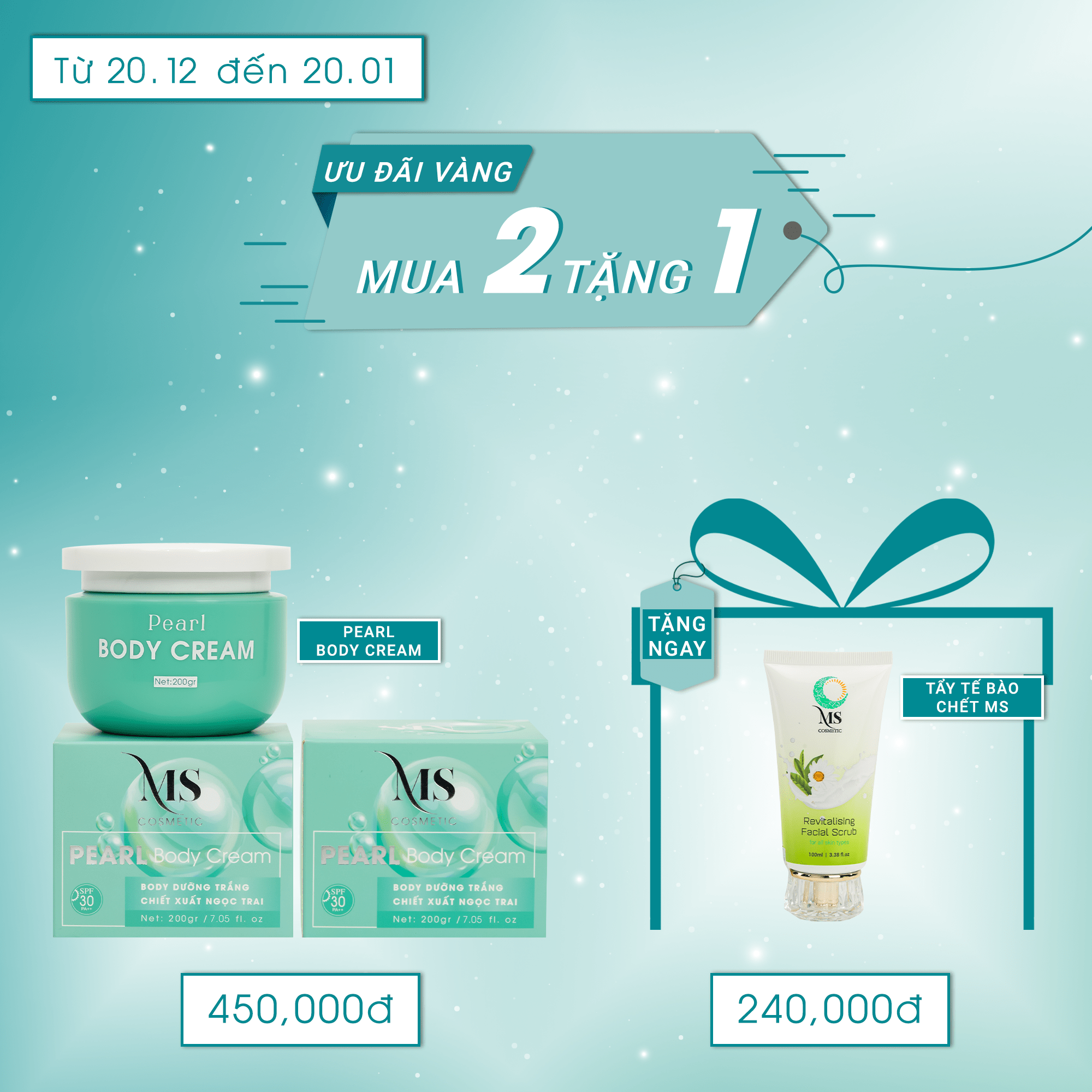 [Mua 2 Tặng 1] Mua 2 Hộp Kem Dưỡng Body MS Pearl Body Cream 200g Dưỡng Body Trắng Da Ngăn Ngừa Lão Hoá (Tặng 1 Tẩy Tế Bào Chết MS 100ml) - MỸ PHẨM MS COSMETIC