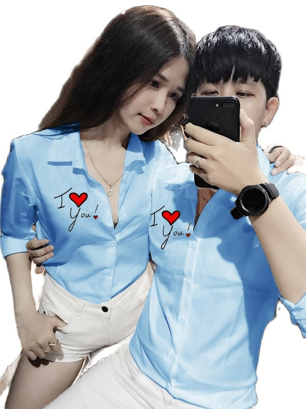 Áo sơ mi cặp đôi tình nhân in chữ I LOVE YOU siêu chất